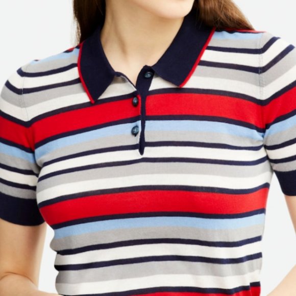 Uniqlo x Ines De La Fressange collab red white blue striped polo knit XS - Picture 2 of 10